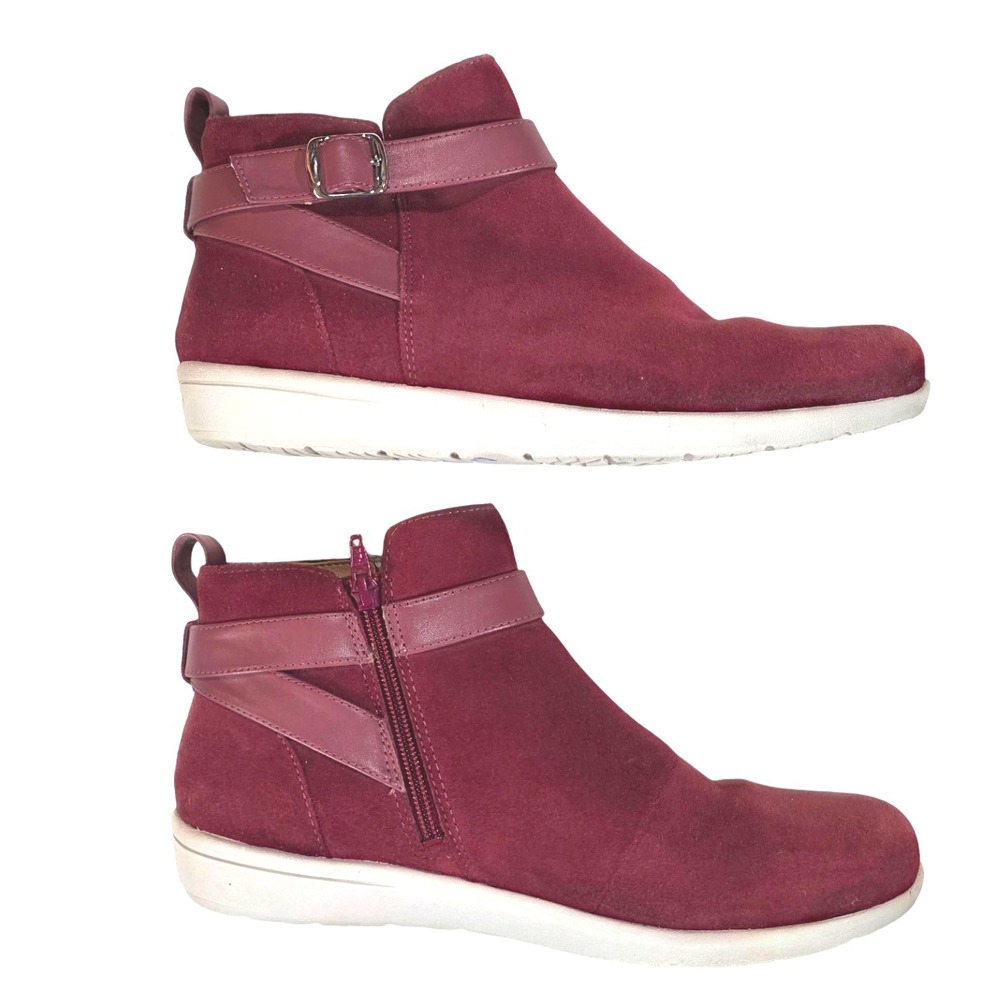 Vionic 9.5W Ankle Boots Suede Low Heel Raspberry